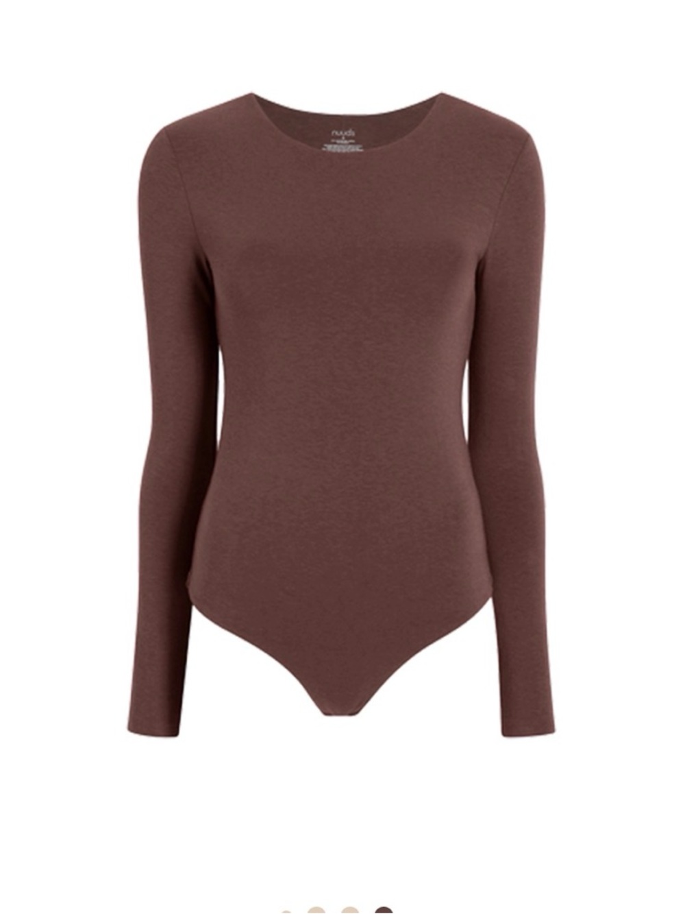 nuuds Long Sleeve Scoop-Neck Bodysuit in Chocolate Brown NIP